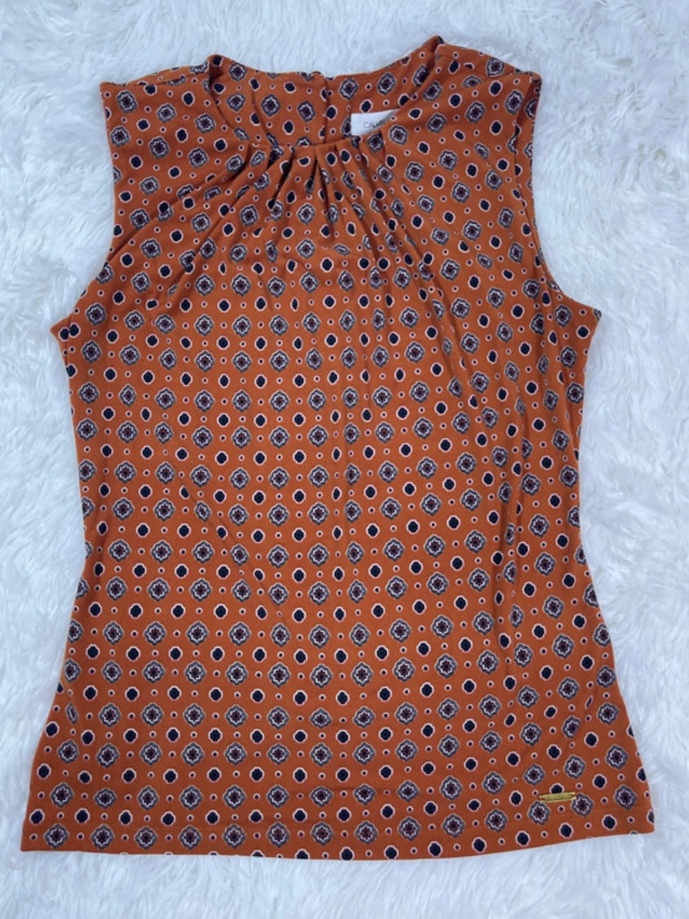 Calvin Klein Women’s Rust Orange Floral Geometric Sleeveless top Size XS